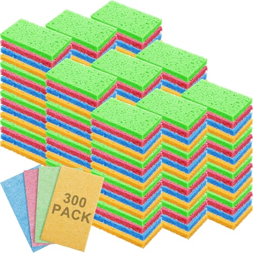 Image of Zhengmy 300 Pieces Sponges Bulk Sponges Kitchen Compressed Sponge Natural Dish Sponge Compressed Wood Pulp Cleaning Without Scratching for Kitchen Bathroom, 3.9 x 2.4 x 0.12 Inch (Multicolor)