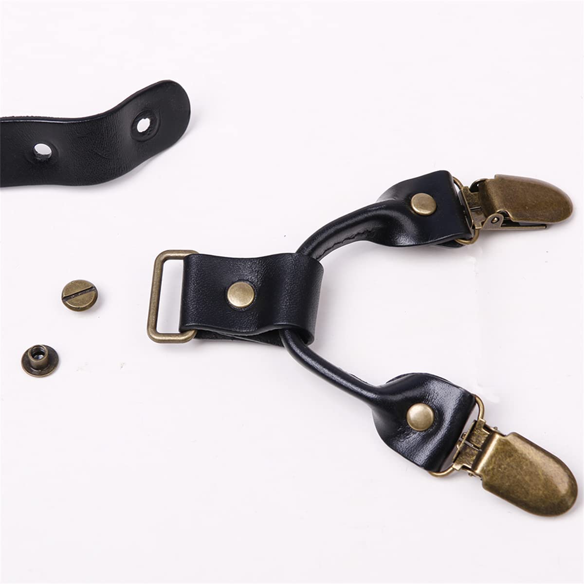Tirantes para Hombre, Tirantes de Cuero Resistentes en Forma Y Menu2019 (6 Clips metálicos, Correas Ajustables)(Black)