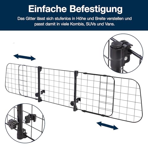 Lescars Hundegitter: Universal Kofferraum-Trenngitter für Hunde, stufenlos verstellbar (Hundegitter Auto Kofferraum, Hundesicherung Auto, Golf)