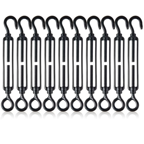 FVIEXE 10Pack M6 Black Turnbuckle Hook and Eye, Stainless Steel Cables Wire Turnbuckles, Heavy Duty Turnbuckle for Wire Rope Tension, Cable Railing Hardware Kit for Sun Shade Sail, Tent Installation