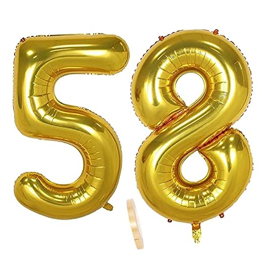 2 globos numeros 58 años, Number globo número 58 Dorado para Hombres Mujeres niños,40" Figuras Gold globo de lámina de helio inflable, gigante grande decoración fiesta de cumpleaños boda (xxxl 100cm)