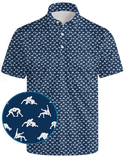 AYUNIX Golf Shirts for Mens Short Sleeve Polo Shirts Wrestling Golf Polos Performance Funny Golf Outfits
