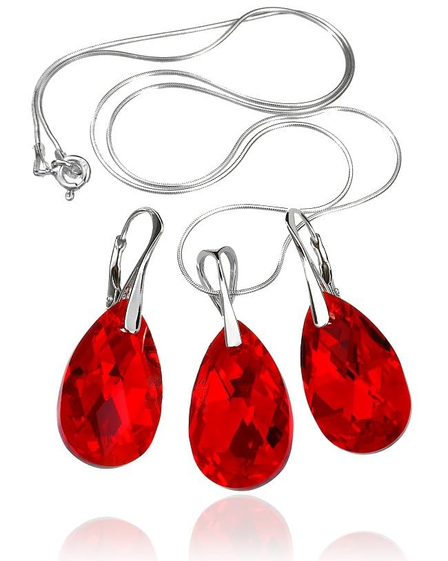 Pendientes de plata de ley 925 ARANDE antialérgicos con cristales rojos