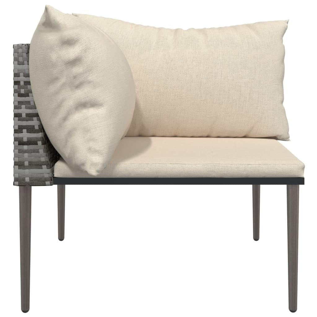 Divano angolare da giardino con cuscino, in polyrattan, grigio