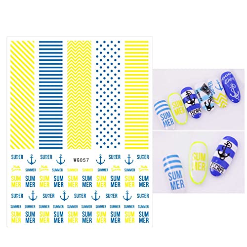 Jmeowio 9 Sheets Summer Ocean Nail Art Stickers Decals Self-Adhesive Pegatinas Uñas Nautical Boat Anchor Nail Supplies Nail Art Design Decoration Accessories #TOP7