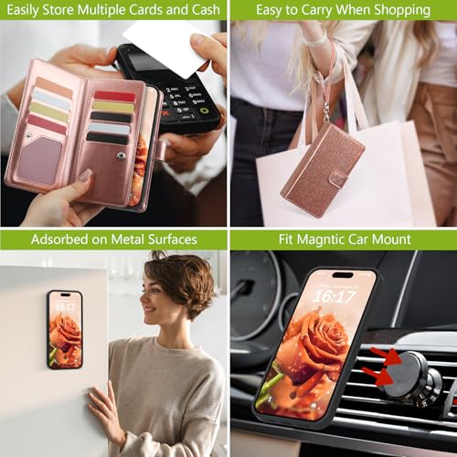Varikke for iPhone 14 Plus Case Wallet Magnetic Detachable Bling, Rose Gold by Varikke - Used condition - Image 5