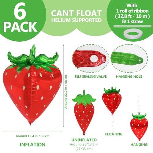 Image of Deermoon 4D Jumbo Red Tropical Strawberry Balloon, Spring Summer Berry Sweet Fruit Cartoon Strawberry Balloons For Baby Shower Wedding Gender Reveal Birthday Party Decor Supplies