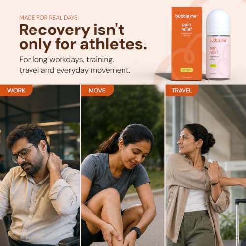Image of Bubble Me Magnesium Pain Relief Roll-On, Instant Relief for Back, Joint, Knee, Neck Pain, Muscle Stiffness and Sports Injuries with Natural Ingredients, Pack of 1 (50ml)