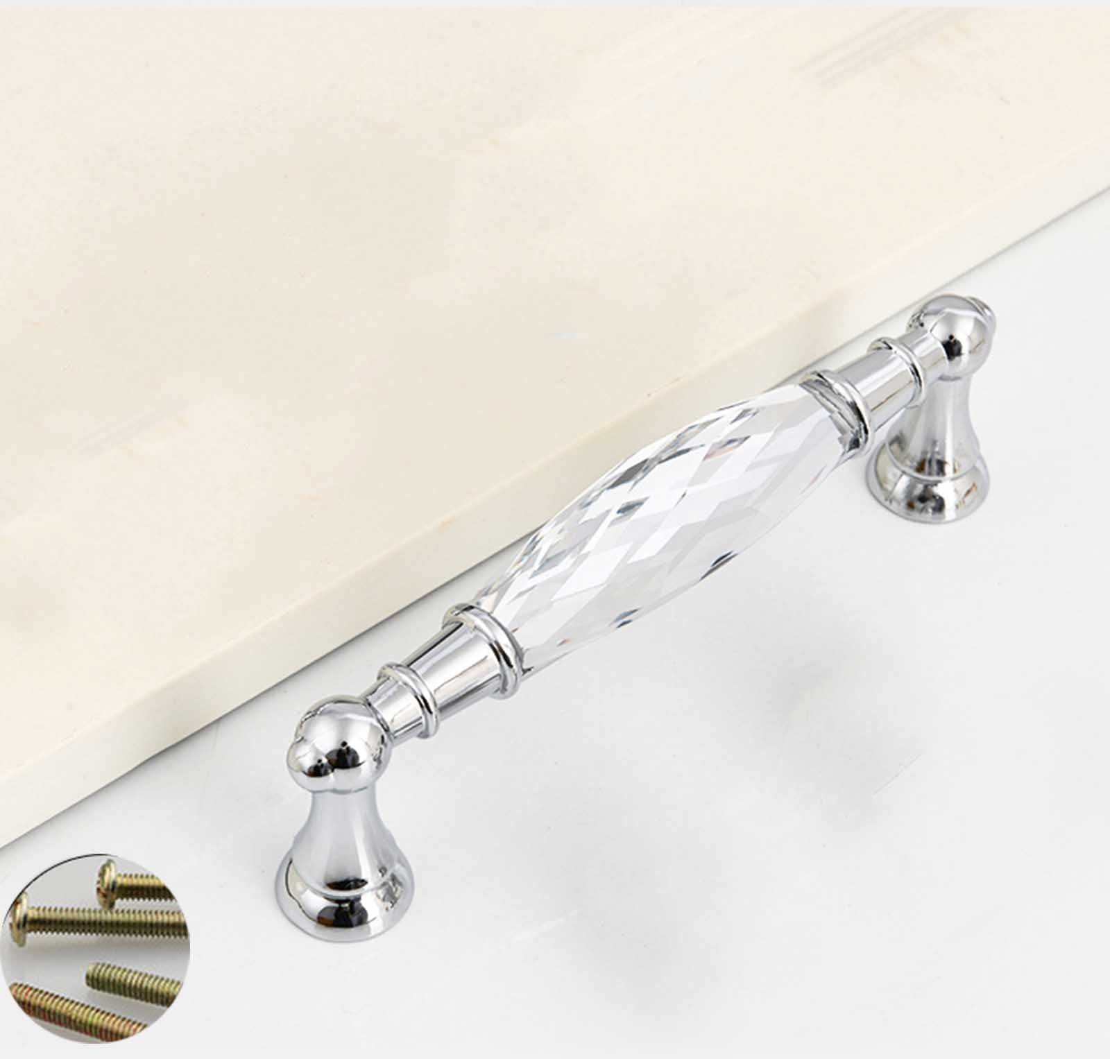 Sgxxkj123 Silver White Crystal Cabinet Handles, Glitter Drawer Pull Handles, Modern T Bar Door Kitchen Cupboard Handles Hardware Drawer Dresser Pull Handles,Decorative Furniture Knob For Home (128Mm(5In),)