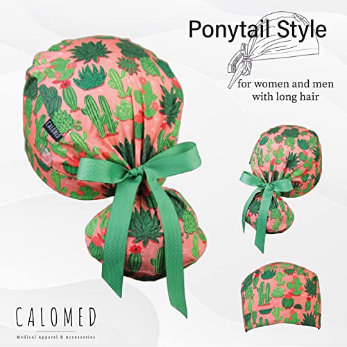 Image of Scrub Cap for Women and Men, Ponytail Scrub Caps, Working Hat, Head Cover with Ribbon Ties and Buttons, Long Hair
