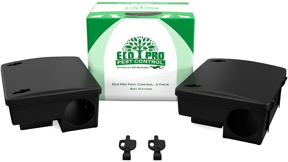 Rat Bait Stations 2-Pack | Refillable Outdoor Mouse Bait Station with 2 Locks & Keys | Weather-Resistant Rodent Bait Box for Indoor & Outdoor | Pet & Kid-Safe Rat Trap Alternative Medium Size