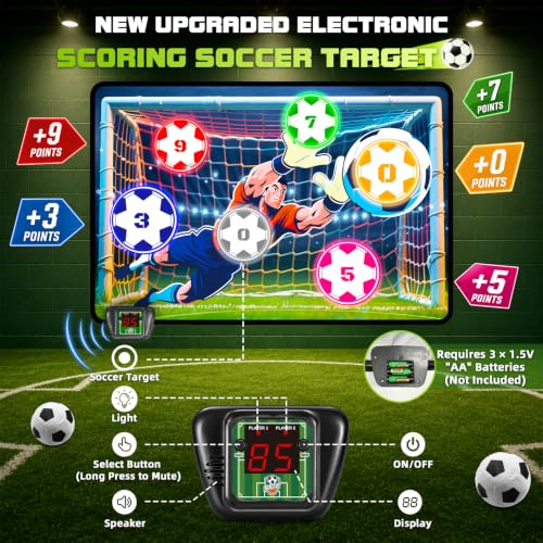 VATOS Electronic Scoring Soccer Toy Game Set for Kids, Indoor Outdoor Soccer Training Target with Real-Time Scoring & Sound, 2 Play Modes, Soft Fabric Goal&2 Balls, Sport Gift for Boys Girls Ages 3+ by VATOS - Used condition - Image 3