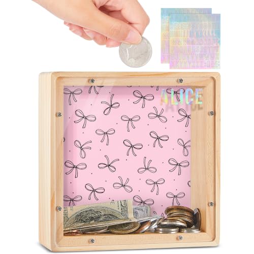 Image of ICOSY Piggy Bank for Kids, Wooden Framed Coin Bank