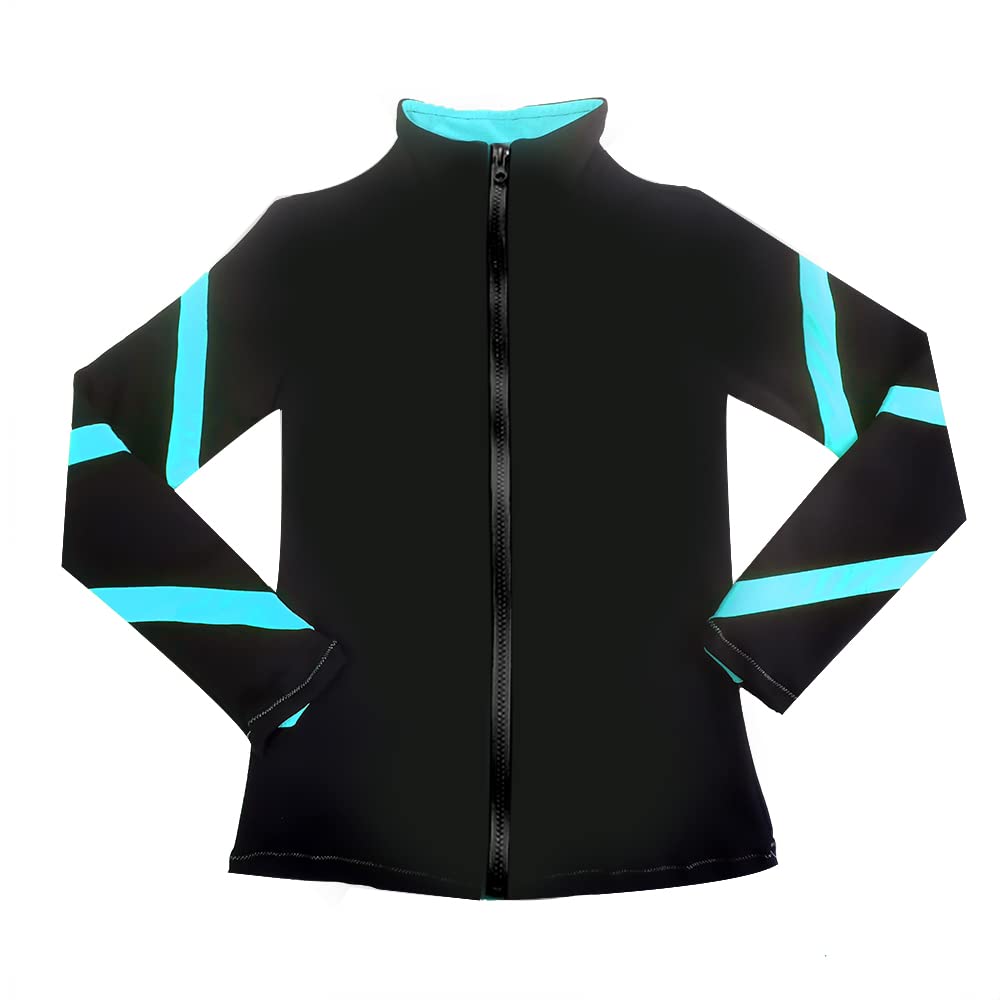 LIUHUOGirls Ice Skating Jackets Women Stripes Training Practice Figure Skating Tops Costs Fleece