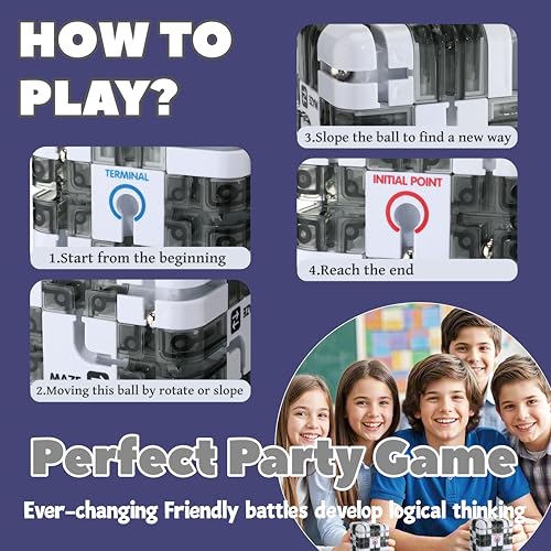 Wovnet 1 Sets Large Labyrinth 3D Maze Cube Puzzle Maze Game Gravity 3D Puzzle Cube Brain Teaser Ball Games for Kids Education Sensory Toys Gift for Adults (Classical,White) - Image 3