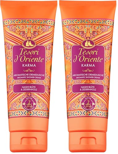 Tesori d'Oriente Cremedusche 'Karma', 250 ml, aromatisches Duschgel mit Nashi-Blüte & Zedernholz, Duschcreme zur Körperpflege, Wellness-Rituale für Körper & Sinne (Packung mit 2)