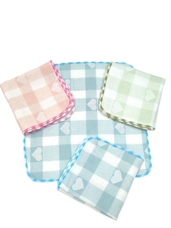 Women Heart Printed Handkerchief - Cotton Hanky, Face Towel (Light Color) (Size 25x25 cm)(Pack of 4 Pc)-image-23