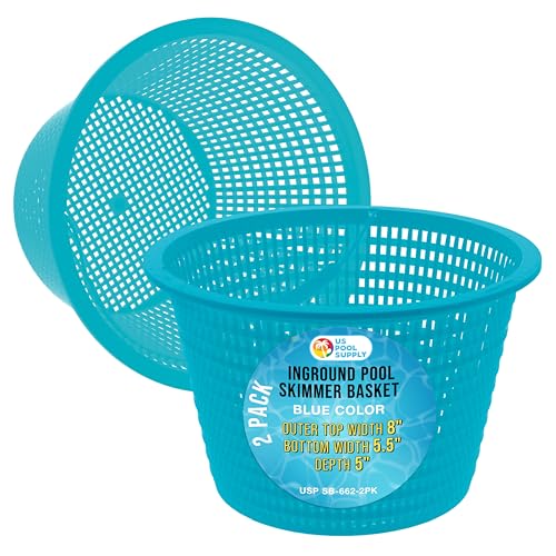U.S. Pool Supply Swimming Pool Teal Blue Plastic Skimmer Replacement Basket (Set of 2) - Skimmer Basket for Inground Pool, Skim Filter Remove Leaves Debris - 8' Top, 5.5' Bottom, 5' Deep, Not Weighted
