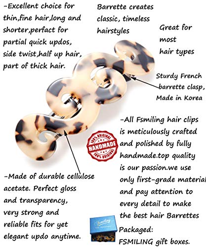 2Pcs Womens Hair Barrettes Medium French Swirl Tortoise Hair Barrette Celluloid Automatic Hair Clip Barrette #TOP2