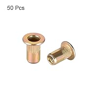 Vista 2 de uxcell Tuercas de remache de acero al carbono M3 Inserto de cabeza plana amarillo cinc plateado 50 PC