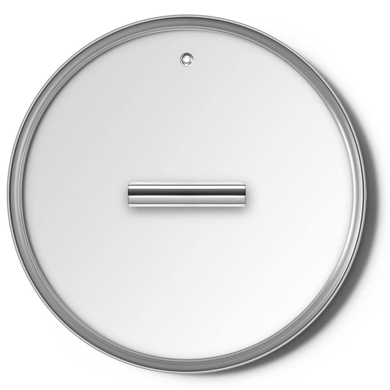 Smeg, Coperchio Piatto CKFL2401 in Vetro Temperato, Diametro 24 cm, Manico in Acciaio Inossidabile, Sfiato Vapore, Compatibile con Prodotti Cookware, 25,5x25,5x5,7 cm