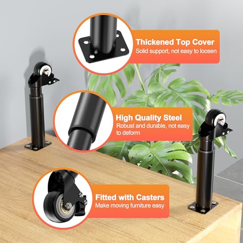 Wlrrcwdttc 7-12 inch Metal Adjustable Furniture Legs with 2.36 inch Swivel Caster Wheels for Cabinet/Sofa/Bed/Dresser/Couch/Coffee Table,Heavy Duty Replacement Support Legs with Caster Wheels Set of 4 - Thumbnail 6