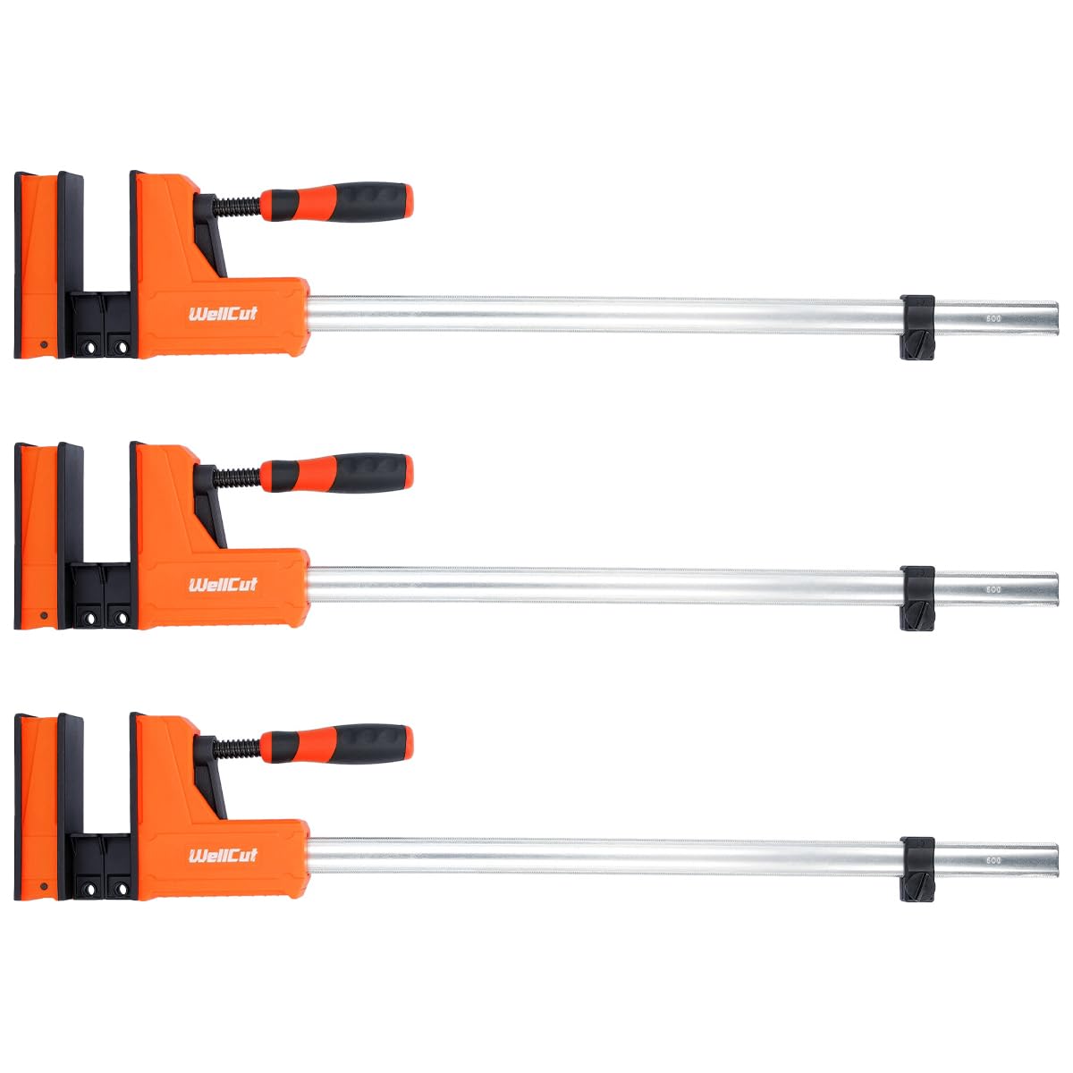 Wellcut Orange Bar Clamps 600Mm X 95Mm, Parallel Jaw Clamp, Quick Release Professional Woodworking F Clamps With 600Kg Clamping Force Heavy Duty Super Strong Fully Adjustable (Pack Of 3)