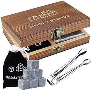 ZEREA Whiskey Stones Gift Set, 9 Herbruikbaar voor Graniet Whisky Rocks, Cadeaus voor Mannen Dad Man Vriendje, Grote…
