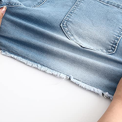 Image of THUNDER STAR Women Mid Rise Ripped Stretchy Jeans Shorts Frayed Raw Hem Casual Denim Shorts