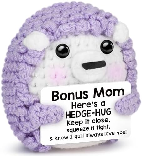Mini Funny Bonus Mom Gifts from Daughter Son, Birthday Christmas Gifts for Step Mom Stepmom BonusMom Presents, I Love You Small Cute Stuff Things, Handmade Crochet Hedgehog Stocking Stuffers Decor