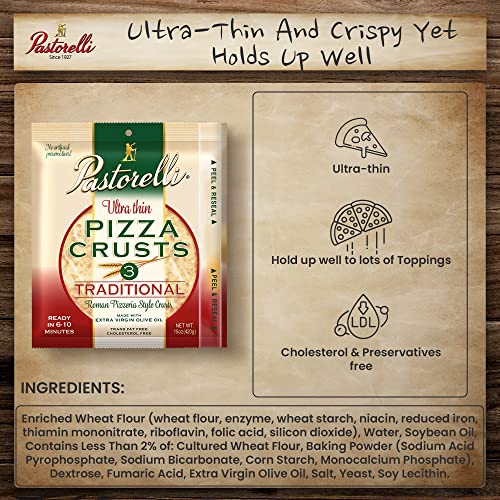 Pastorelli® Traditional Ultra Thin Pizza Crust, Crispy, Pre-made Pizza Base, Low Sodium, 12-inch, 3 Crusts, Pack of 10 - Thumbnail 4