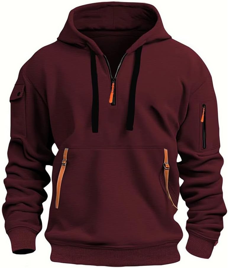 Generic Design Jacket for (Couleur : Red Wine) (SIZE: S) Mens Hoodie Fleece Jacket Warm Winter Zip Up Hooded Sweatshirt Coat Work Jumper