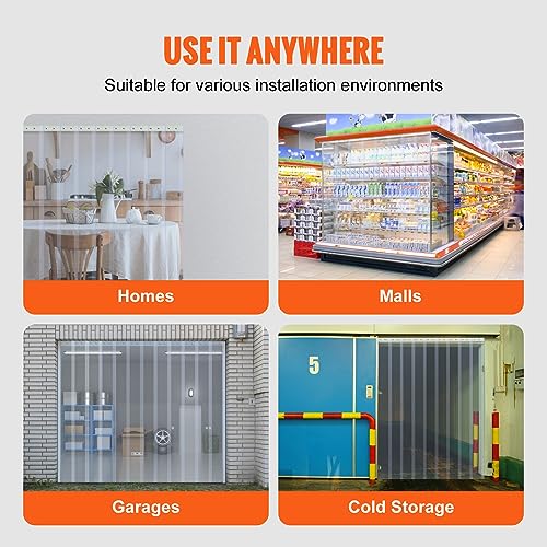 Image of VEVOR Clear PVC Strip Curtain, 50 ft Length x 8 in Width, Plastic Door Strip Bulk Roll, Walk in Freezer Cooler Curtain Strips for Doorways of Supermarket, Garage, Warehouse, Barn, Pet Animal House