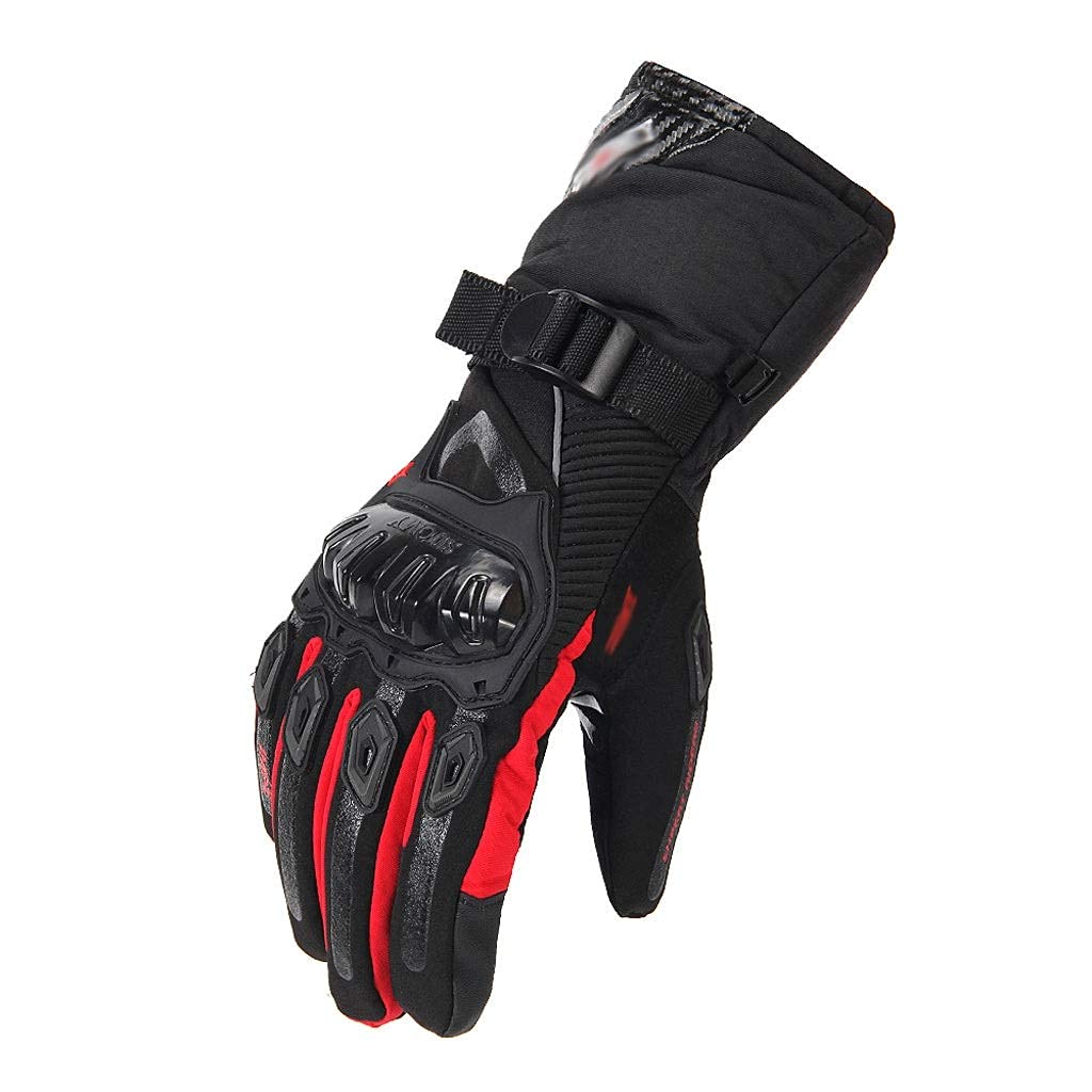 Guantes, Guantes de Motocicleta 100% Impermeables, a Prueba de Viento, Invierno, Hombres, Guantes de Moto, Pantalla Táctil, Guantes de Montar en Moto,Rojo,M