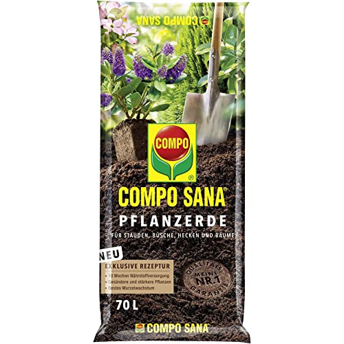 COMPO SANA® Pflanzerde für alle Stauden, Büsche, Hecken sowie Bäume und Dünger für 10 Wochen 70L