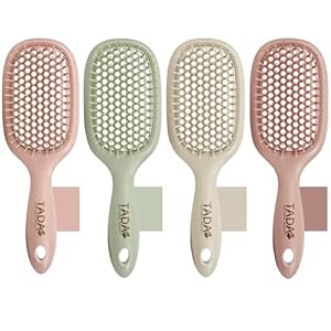 TADA Natural Beauty Hair Brush Detangler for Curly, Thick, Wavy, and Thin Hair – Ventilation Holes for Quick Drying and Styling, Detangler Brush for Women, Men, Kids (4 Colors) (4PK)