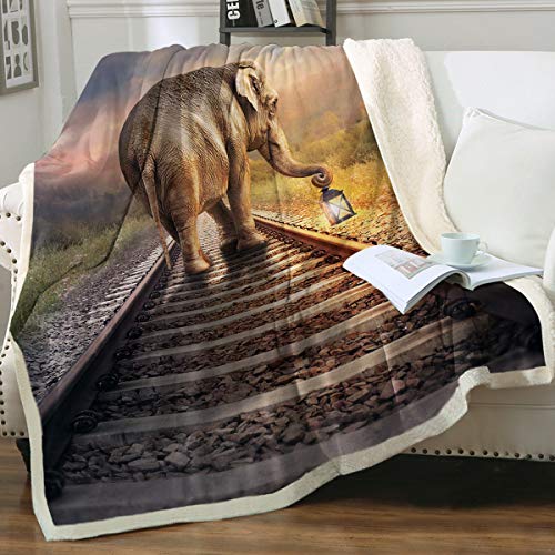 Sleepwish 3D Elephant Sherpa Bed Blanket, Twin(60"X80"), African Safari Animal Design, Elephant With Glowing Lantern,Plush Throw Blanket Fleece Reversible Blanket For Couch #TOP14