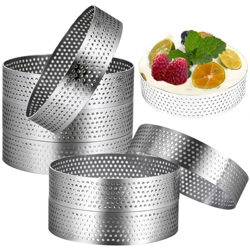 KUAYB 8Packs Perforated Tart Rings 4 Inch Stainless Steel Perforated Cake Rings, Round Tart Ring Molds for Cookies, fruit tarts, Prevent Soggy Crust & Even Baking