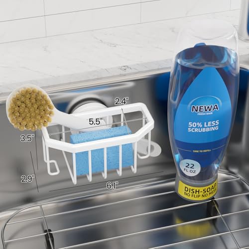 Image of TAILI White Sponge Holder for Kitchen Sink with Strong Suction Cup | Dish Sponge Caddy Inside Sink Removable, Rustproof Aluminum for Sponges, Brushes, Stoppers and Scrapers