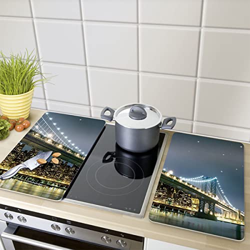 Wenko Placas Cobertoras de Vidrio Universales Brooklyn Bridge, Juego de 2 Piezas para Todos los Tipos de Cocinas, Vidrio Endurecido, 30 x 52 cm, Color Multicolor