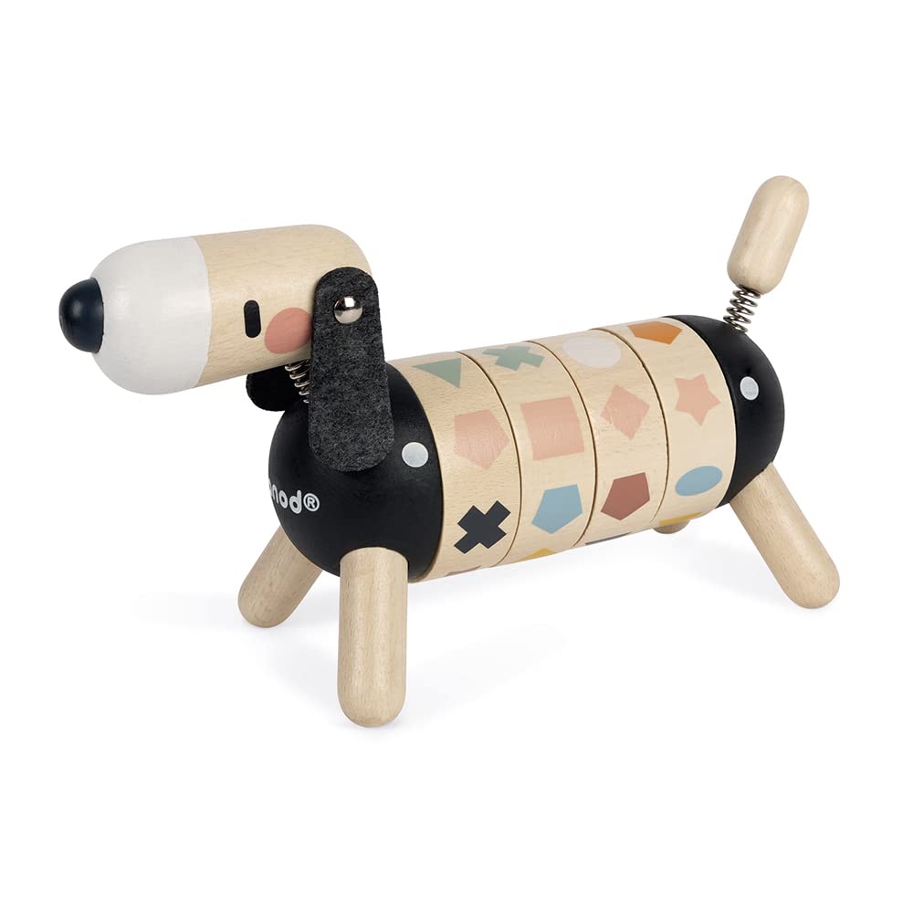 Janod - Chien des Formes et Couleurs en Bois - Collection Sweet Cocoon - Jouet d'Eveil et Premier Age Peint à l'eau - Apprentissage des Formes et Couleurs - Dès 2 Ans, J04421