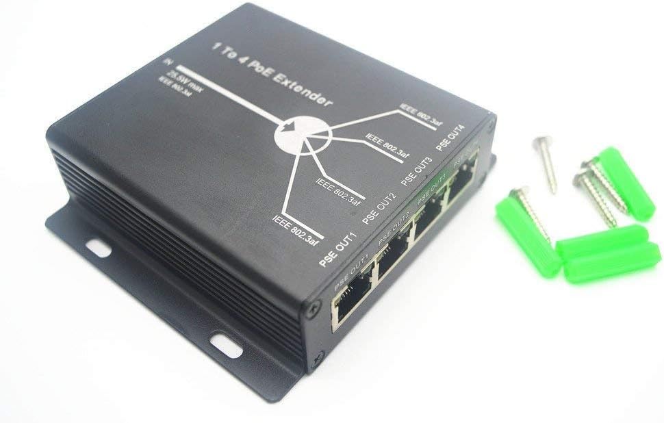 OdiySurveil(TM) 4-Port 10/100M IEEE802.3at (Power-in) to IEEE802.3af (Power-Out) PoE Extender for Ethernet/PoE Power