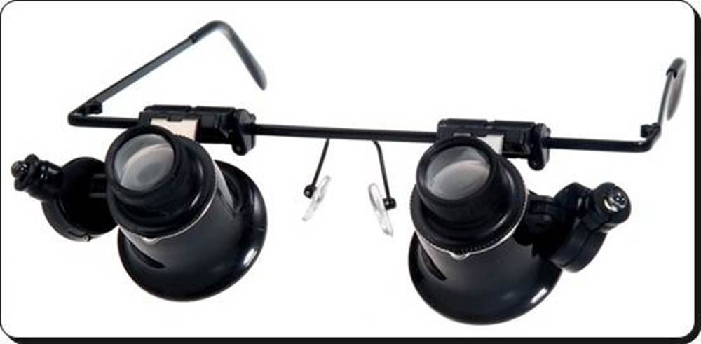 OnceAll 9892A-2 Dual Head 20x Magnification Glasses with LED Light for Watch Repair (Black)