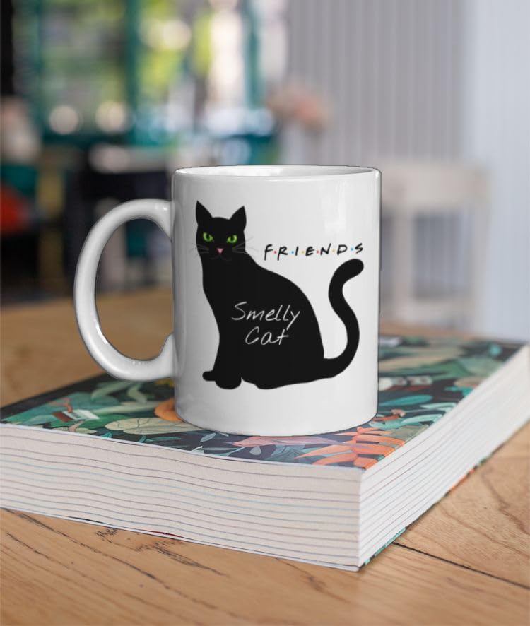 Image of Friends (Smelly Cat) Printed Ceramic Coffee Mug 330ml - Iconic TV Show Quote Mug - Glossy Finish - Microwave Safe Dishwasher Friendly Mug for Fans of Friends TV Series