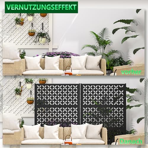 Metallene Privatsphäre-Scheibe für eigenständige Außen-Privatsphäre-Scheiben,182,88 cm H dekorative metallene Terrassenzaunplatten mit Standfuß,tragbare Trennscheiben für Außen-Dachter(X)