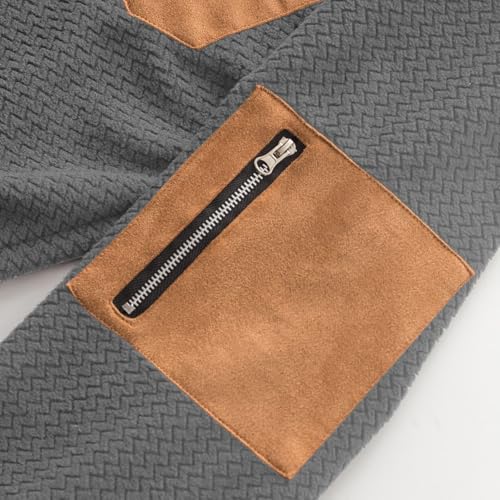 Pull à fermeture éclair quart pour homme avec col montant classique et coudières