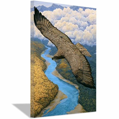 Peinture sur toile d'animaux paysage de la rivière mountain eagles cadre