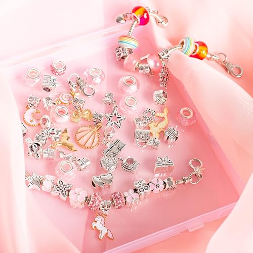 Unicorn Gifts for Girls Charm Bracelet Making Kit for Girls Jewellery Making Kit Girl Toys Christmas Stocking Fillers Kids Craft Set Birthday Presents Gifts for 5 6 7 8 9 10 Year Old Girl Pink - Image 4