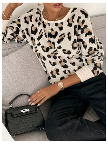 MakeMeChic Women's Leopard Print Open Back Crew Neck Long Sleeve Y2K Pullovers Sweater4