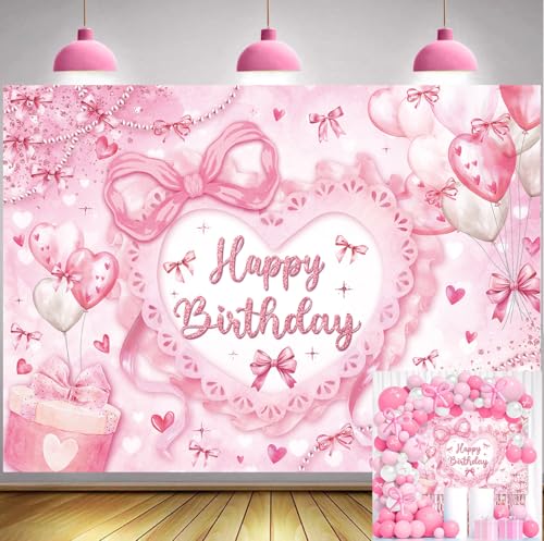 Toile de fond photo rose et nœud d'anniversaire pour souvenirs d'enfance